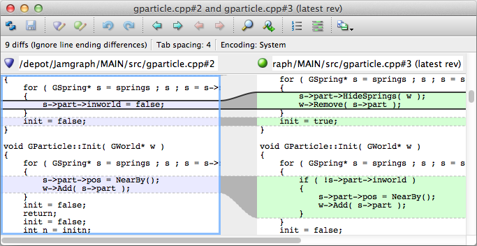 The diff2 view seen in P4V.