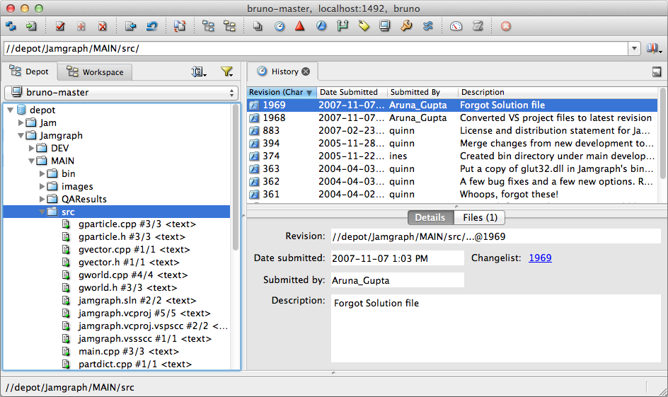 The history of group of files.