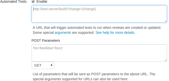 The Automated Tests configuration fields