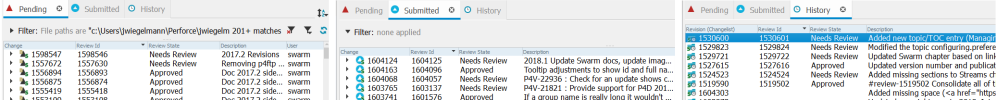Pending, Submitted, and History tabs showing the Review Id and Review State Columns