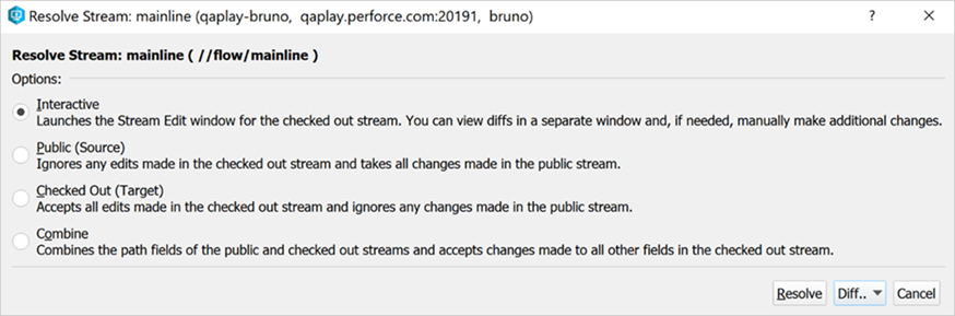 Resolve Stream dialog