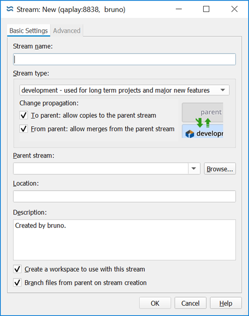 Stream: Edit dialog (Basic Settings tab)