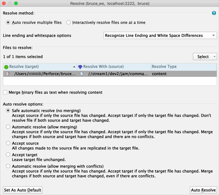 Resolve dialog with Auto Resolve option selected